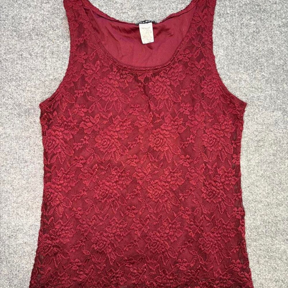 Y2K Burgundy floral lace tank top